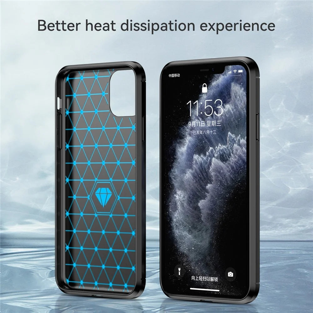 1.8mm Carbon Fiber Brushed Texture Shock Absorption TPU Back Case Mobile Phone Cover for iPhone 11 Pro 5.8 inch - Black - 4