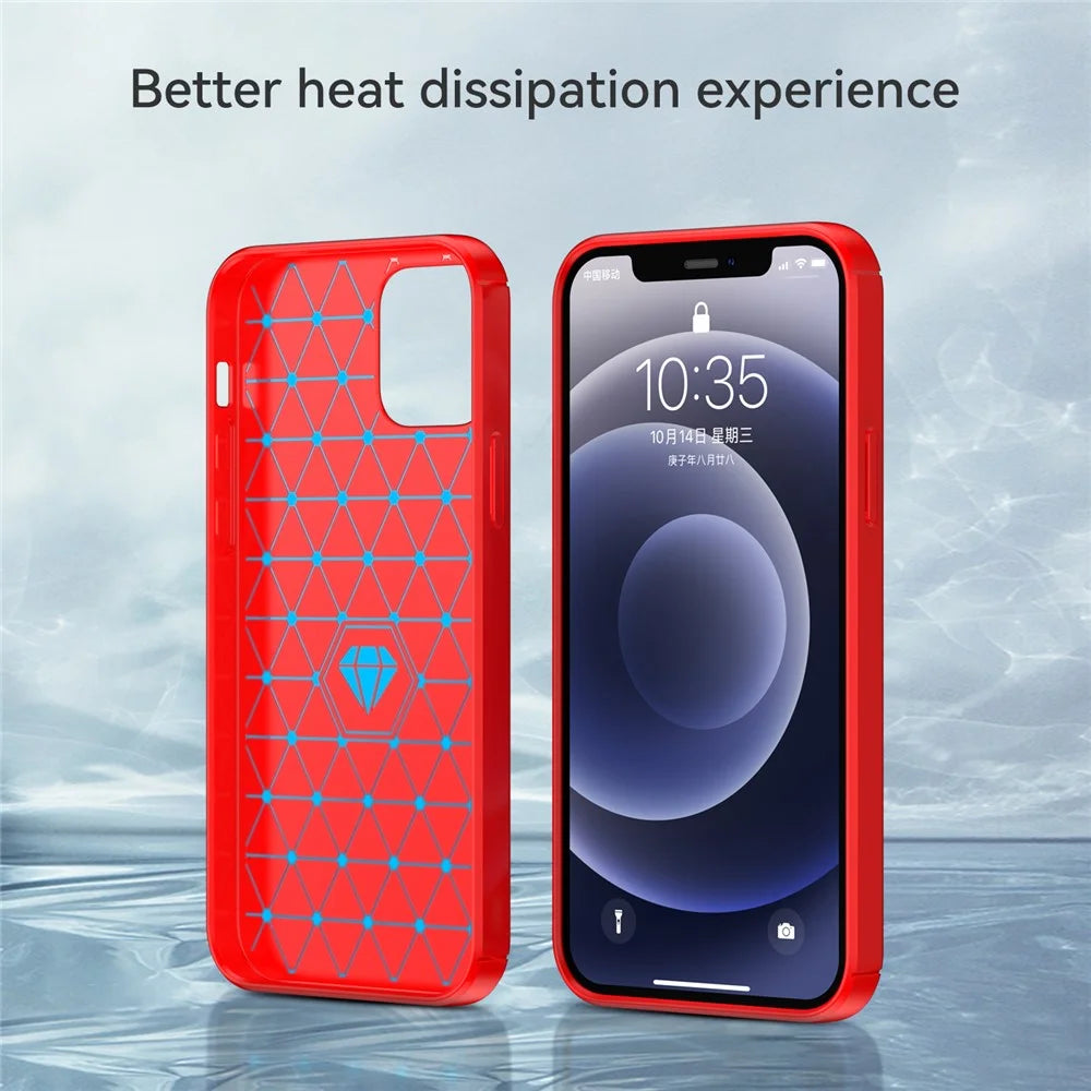 1.8mm Carbon Fiber Brushed Texture Anti-fall Protection Back Case Flexible TPU Cover for iPhone 12/12 Pro 6.1 inch - Red - 4