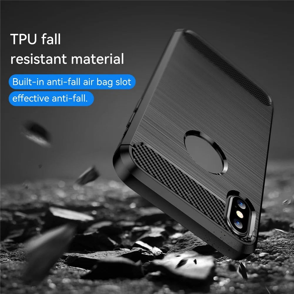 1.8mm Brushed Surface TPU Back Case Carbon Fiber Texture Fall-Resistant Phone Protective Cover for iPhone X/XS 5.8 inch - Black - 6