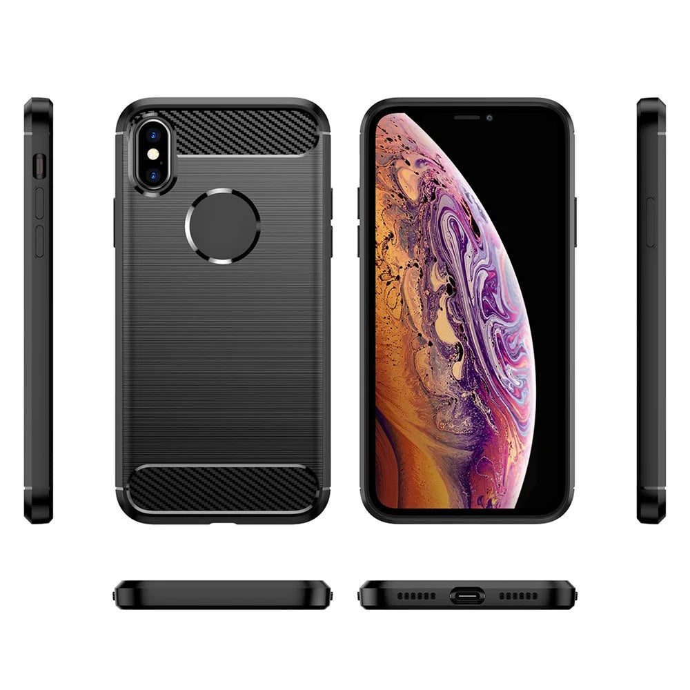 1.8mm Brushed Surface TPU Back Case Carbon Fiber Texture Fall-Resistant Phone Protective Cover for iPhone X/XS 5.8 inch - Black - 7