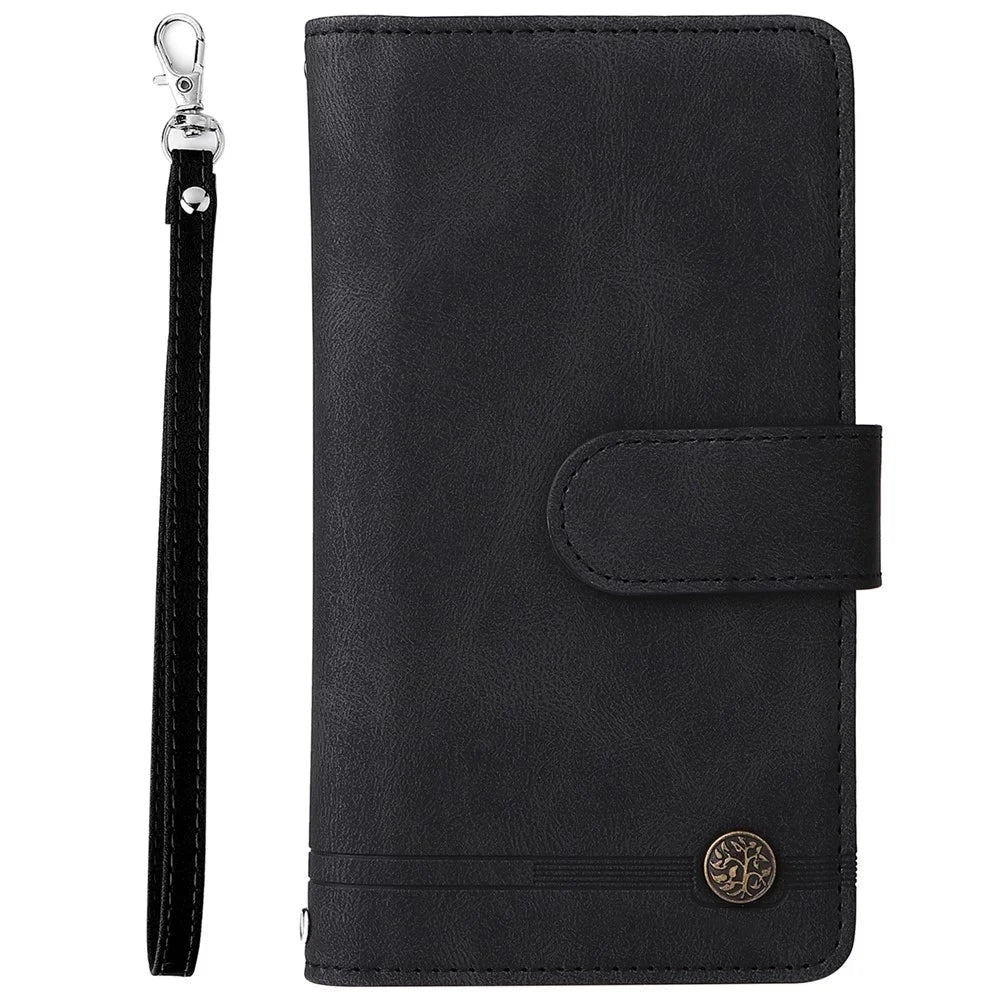 Skin-touch Stripes Imprinted Leather Cover Card Slots Flip Wallet Stand Protective Case with Zipper Pocket for iPhone SE (2022)/SE (2020)/8/7 - Black - 2