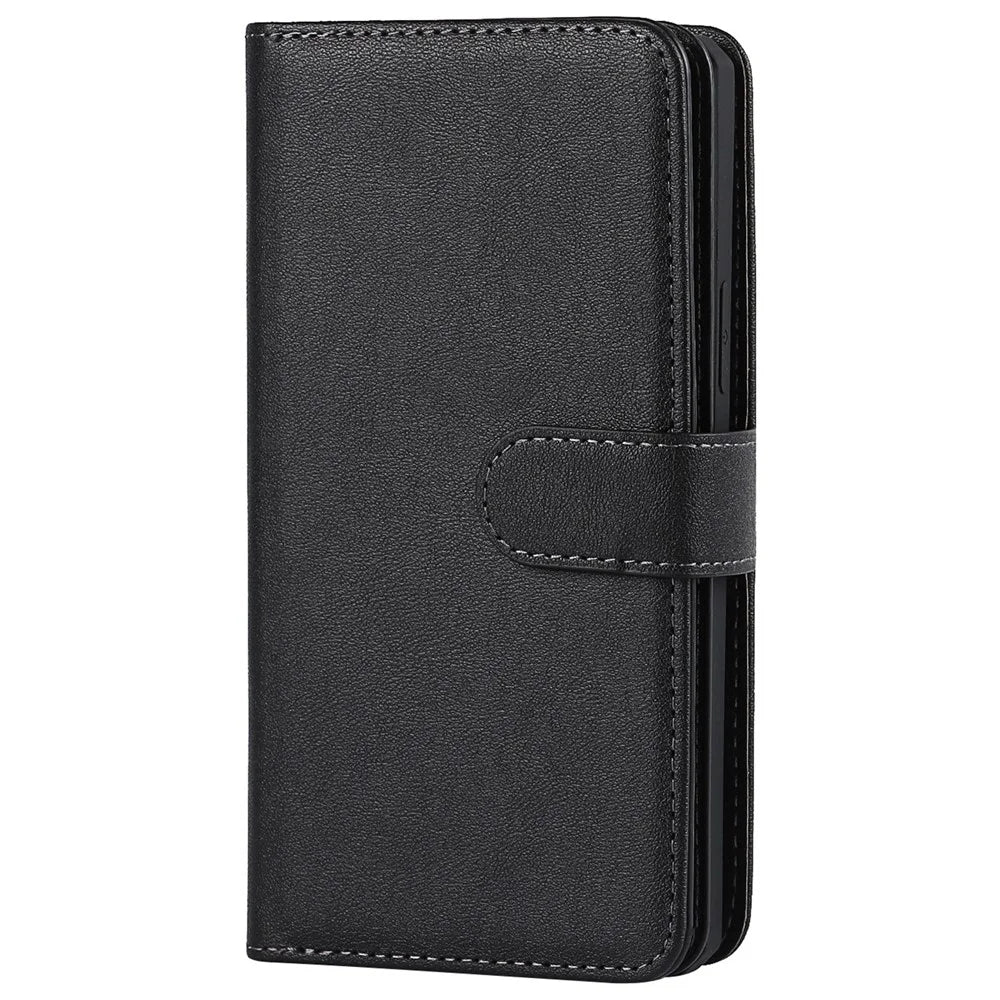 Fall-proof Detachable PU Leather Wallet Stand Phone Case Shell with Wrist Strap for iPhone 13 6.1 inch - Black - 2