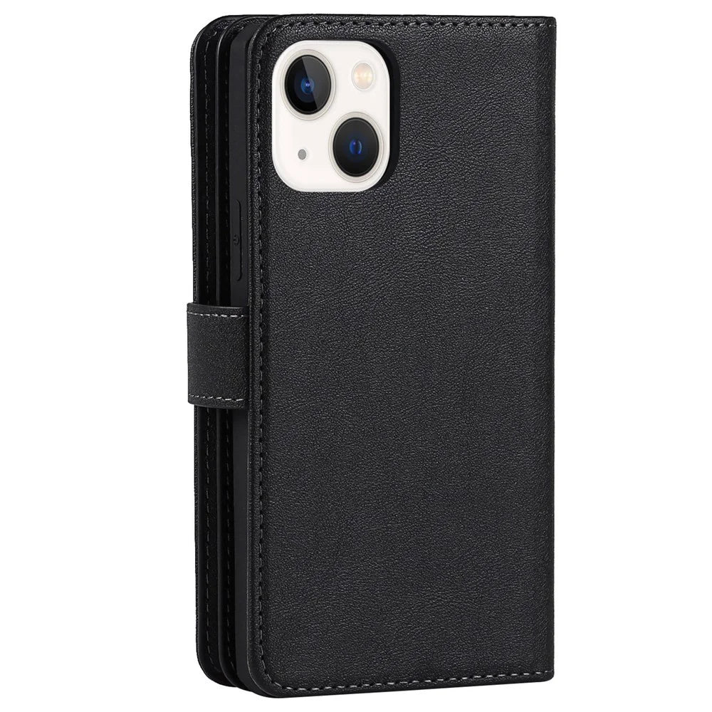 Fall-proof Detachable PU Leather Wallet Stand Phone Case Shell with Wrist Strap for iPhone 13 6.1 inch - Black - 3