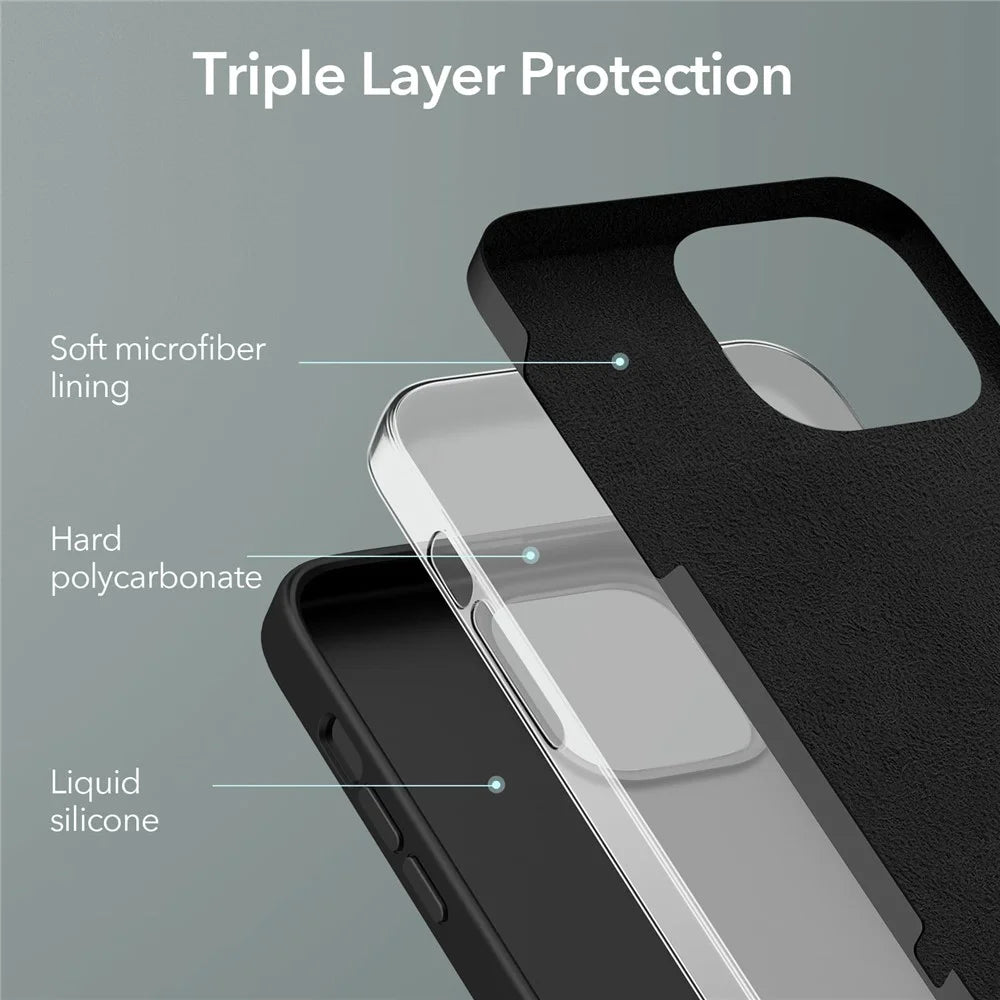 ESR Cloud Series Phone Case for iPhone 13 Pro 6.1 inch, Hard PC Soft Liquid Silicone Drop Protective Cover with Anti-Scratch Microfiber Lining - Black - 4