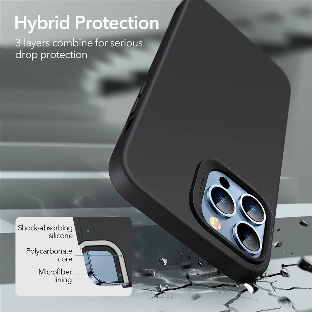 ESR Cloud Series Phone Case for iPhone 13 Pro 6.1 inch, Hard PC Soft Liquid Silicone Drop Protective Cover with Anti-Scratch Microfiber Lining - Black - 5