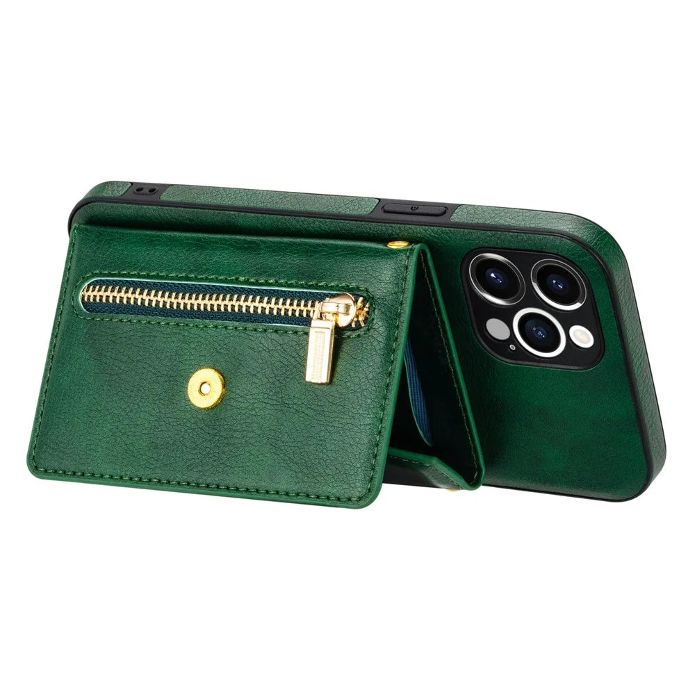 N.BEKUS for iPhone 12 Pro Max 6.7 inch Kickstand Design Wallet Well-protected PU Leather + TPU Cell Phone Case with Long Lanyard - Blackish Green - 4