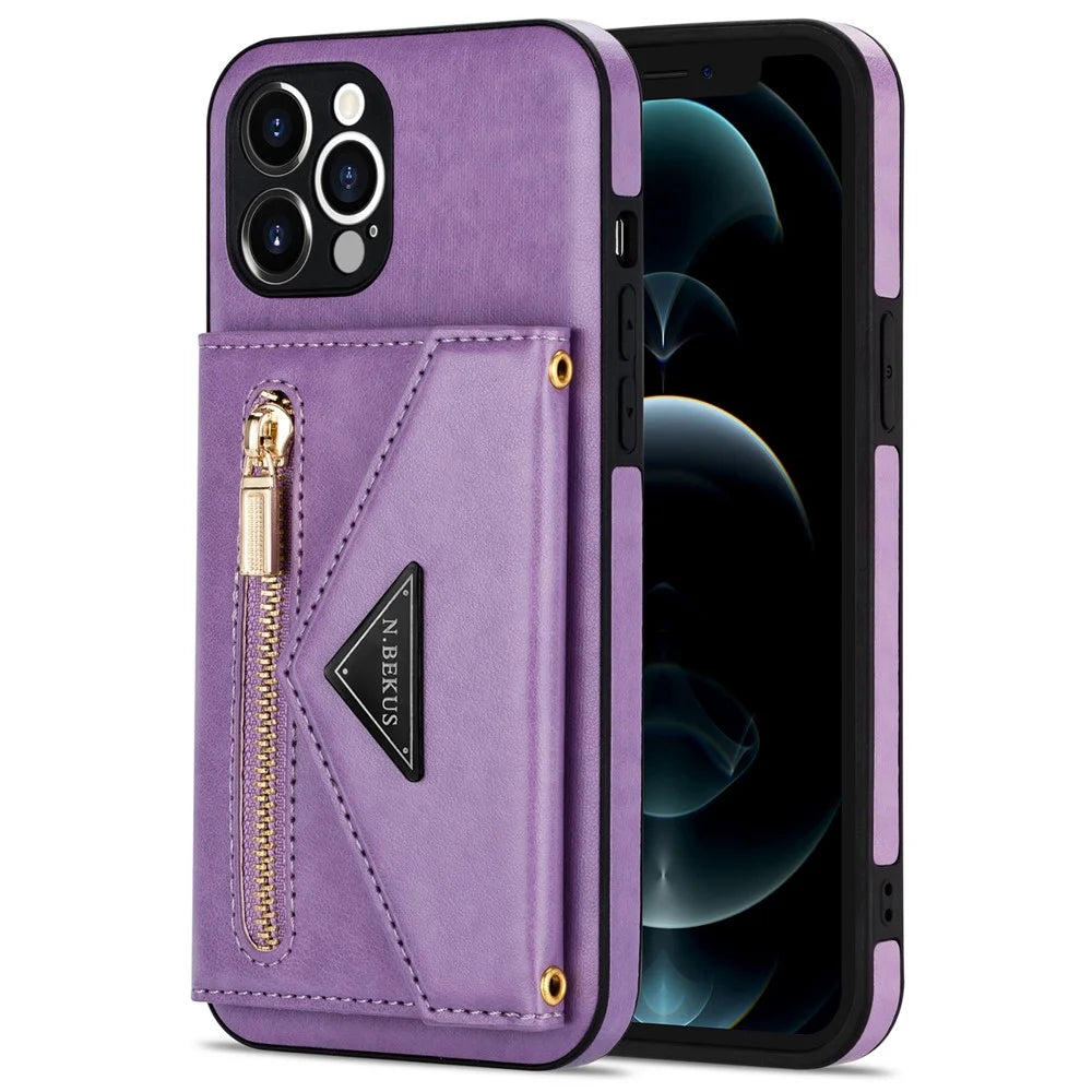 N.BEKUS for iPhone 13 Pro Max 6.7 inch Kickstand Design Snap Button Wallet Scratch-resistant PU Leather + TPU Protective Phone Case - Purple - 2