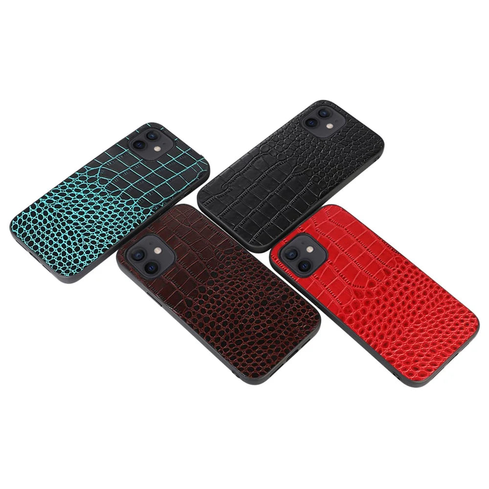 For iPhone 12 6.1 inch/12 Pro 6.1 inch Genuine Cowhide Leather Coating Phone Case Crocodile Texture PC + TPU Hybrid Cover - Coffee - 3