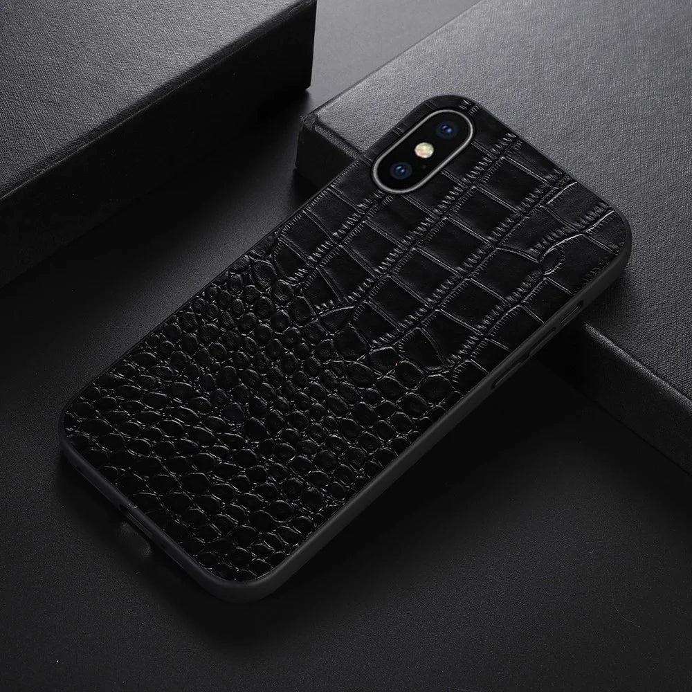 For iPhone XS Max 6.5 inch Crocodile Texture Phone Cover Genuine Cowhide Leather Coated PC + TPU Hybrid Case - Black - 2