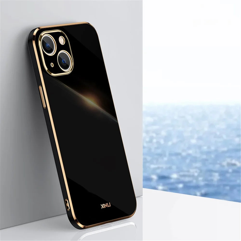 XINLI for iPhone 13 mini 5.4 inch Precise Lens Cutout Electroplating Golden Edge TPU Phone Case Protective Cover - Black - 2