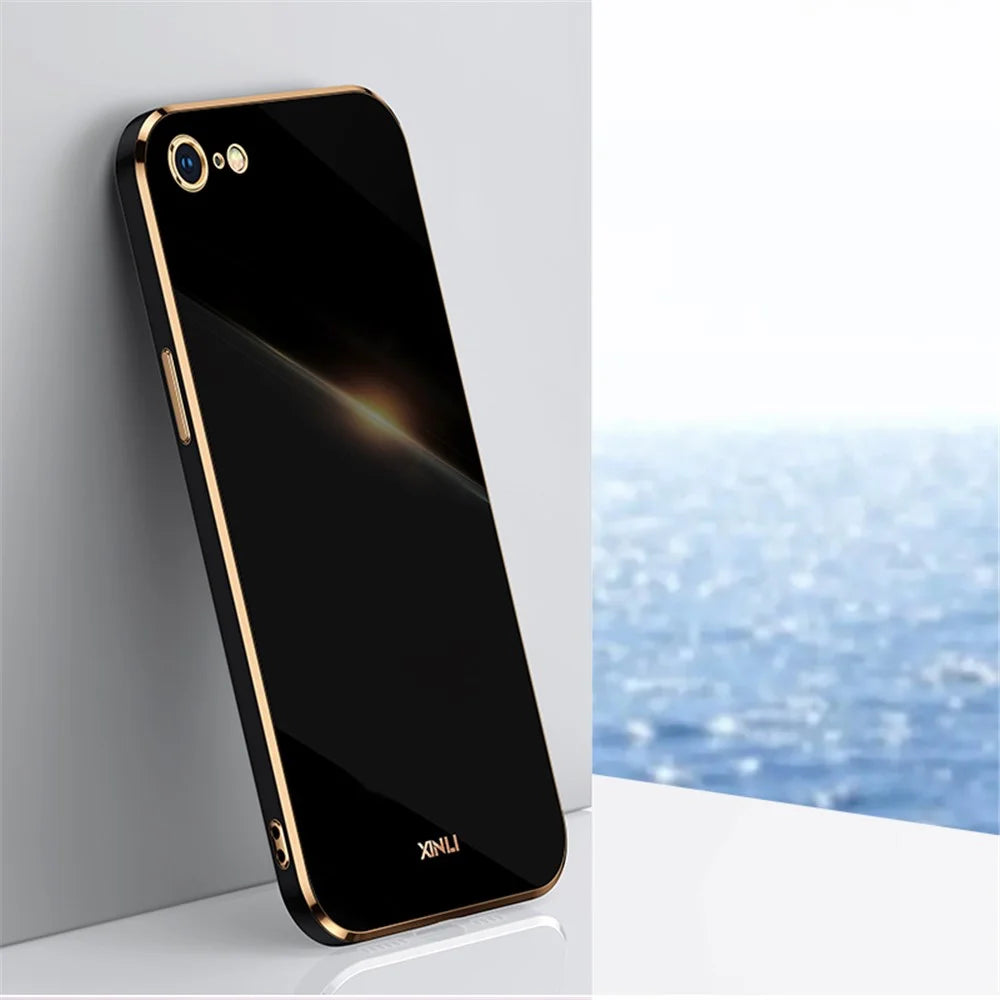XINLI for iPhone 7 inch/8 4.7 inch/SE (2022)/SE (2020) Mobile Phone Back Cover Precise Lens Cutout Electroplating Golden Edge Flexible TPU Case - Black - 2