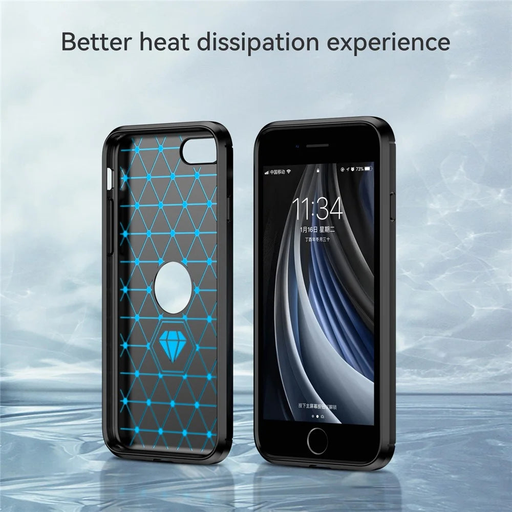 For iPhone SE 2022/SE 2020 Carbon Fiber Texture Brushed Surface 1.8mm TPU Phone Case Shell - Black - 6