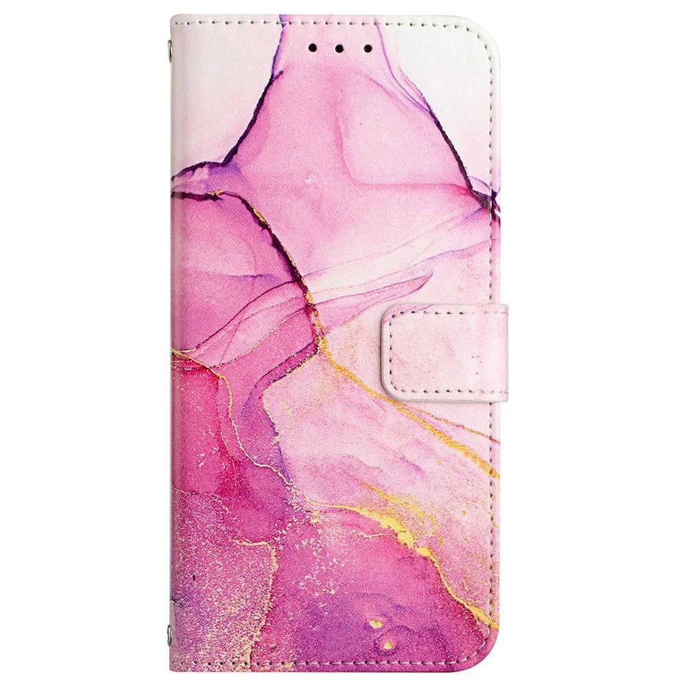 YB Pattern Printing Leather Series-5 for iPhone 12 6.1 inch/12 Pro 6.1 inch Marble Pattern Shockproof PU Leather Wallet Stand Case - Pink Purple Gold LS001 - 2