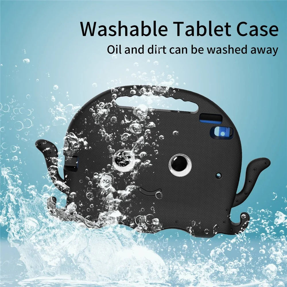 For iPad Pro 10.5-inch (2017)/iPad Air 10.5 inch (2019)/iPad 10.2 (2020)/(2019)/(2021) Cute Octopus Pen Slot Design EVA Case Impact-resistant Tablet Cover with Handle and Shoulder Strap - Black - 5