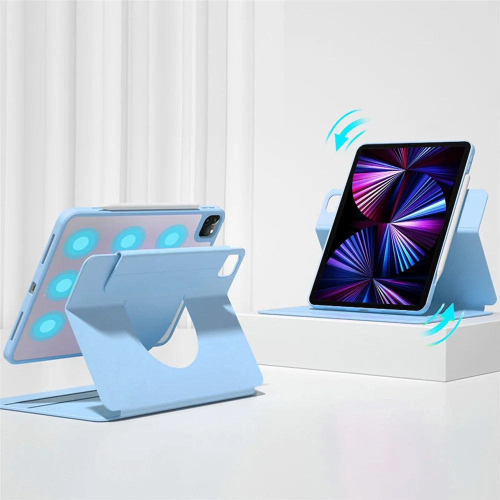 For iPad Pro 12.9 (2022) / (2021) / (2020) / (2018) Skin-touch Shockproof Case 360-degree Rotating 2 in 1 Detachable Tablet Cover with Stand - Sky Blue - 1