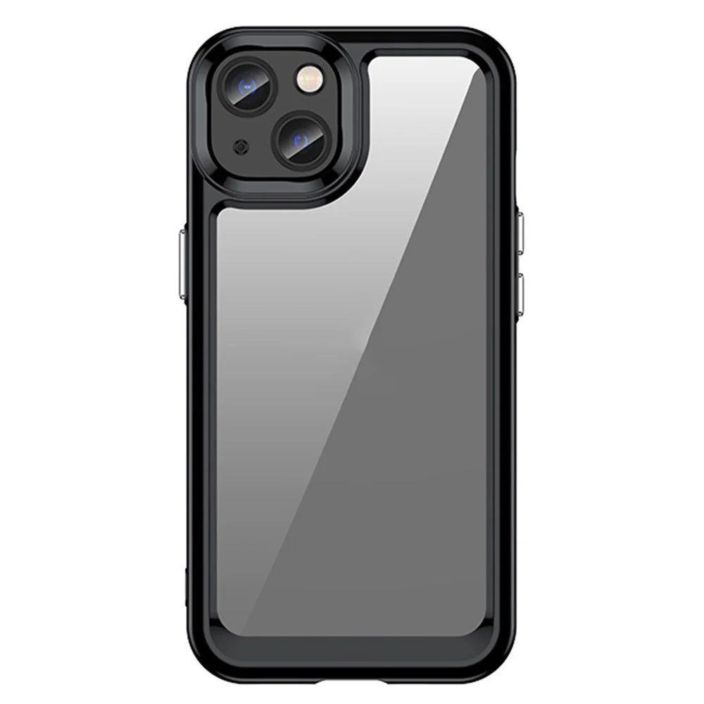 TPU + Acrylic Phone Case for iPhone 13 6.1 inch, Scratch-resistant Clear Cover with Independent PC Buttons - Black - 1