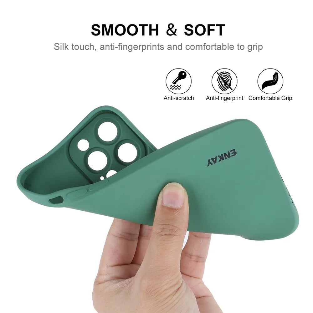 ENKAY HAT PRINCE Liquid Silicone Phone Case for iPhone 13 Pro 6.1 inch, Precise Cutout Camera Lens Protection Drop-proof Protective Cover - Green - 3