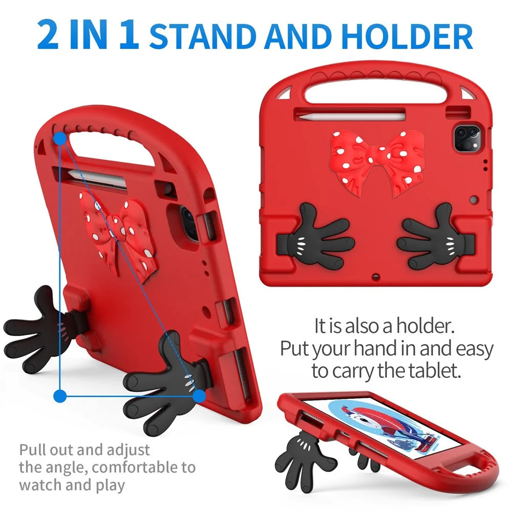 For iPad Air (2022) / (2020) / iPad Pro 11 (2021) / (2020) / (2018) / (2022) Mini Palm Shape Kickstand Hand Grip EVA Case with Pen Slot - Red - 2