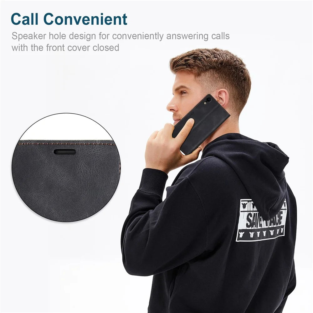 AUTSPACE A01 Series for iPhone XR 6.1 inch PU Leather Case RFID Blocking Wallet Stand Flip Cover - Black - 7