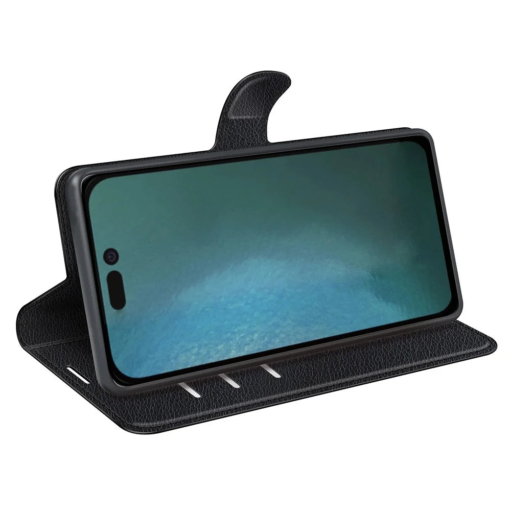 For iPhone 14 Pro 6.1 inch Litchi Texture PU Leather Stand Flip Cover Anti-Scratch Full Protective Wallet Phone Case - Black - 2