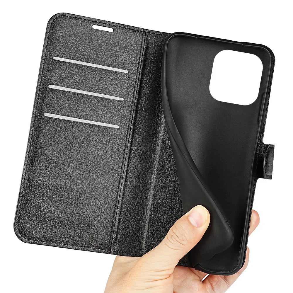 For iPhone 14 Pro 6.1 inch Litchi Texture PU Leather Stand Flip Cover Anti-Scratch Full Protective Wallet Phone Case - Black - 4