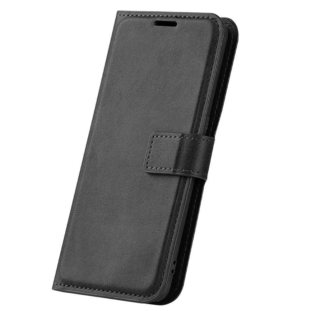 For iPhone 14 Pro 6.1 inch Anti-fall Textured PU Leather Phone Case Magnetic Closing Phone Protector with Wallet Stand - Black - 6