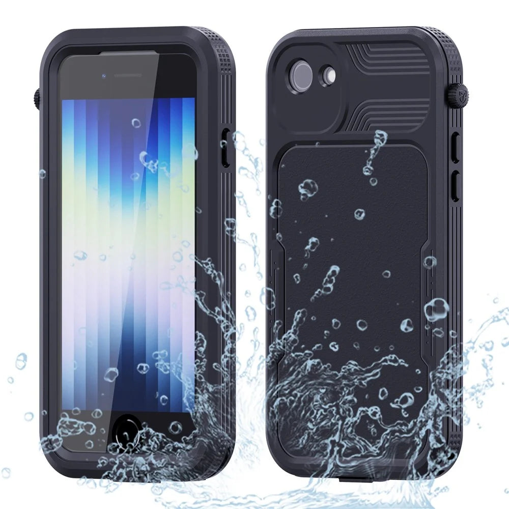 SHELLBOX A Series IP68 Waterproof Hybrid Phone Back Case for iPhone 7 4.7 inch / 8 4.7 inch / SE (2020) / (2022), IP6X Dust-Proof Protective Case with Lanyard - Black - 1