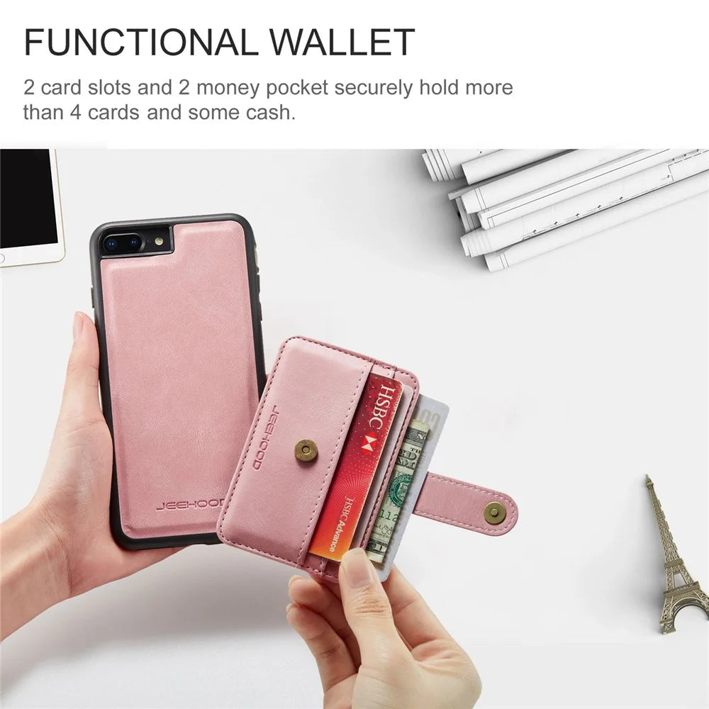 JEEHOOD For iPhone 7 Plus/8 Plus 5.5 inch Wallet Phone Case RFID Blocking Shockproof Phone Cover Anti-Scratch Protector Support Wireless Charging - Pink - 4