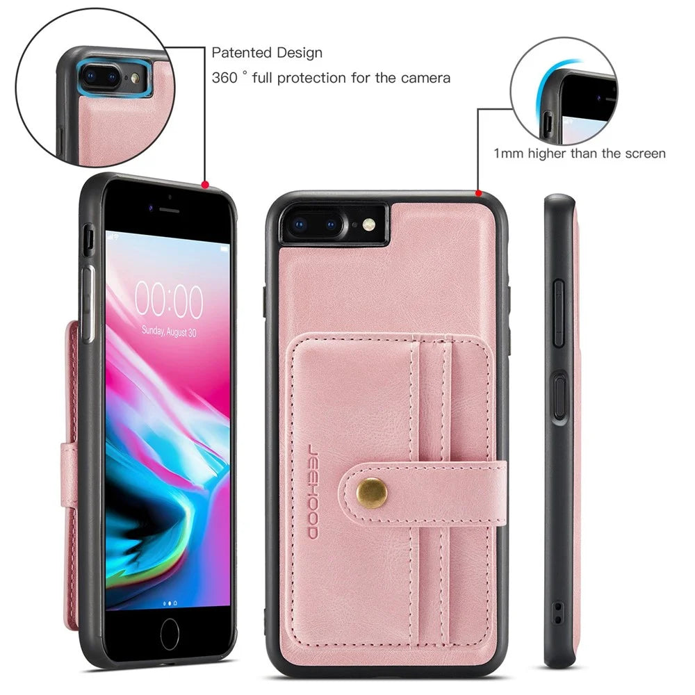 JEEHOOD For iPhone 7 Plus/8 Plus 5.5 inch Wallet Phone Case RFID Blocking Shockproof Phone Cover Anti-Scratch Protector Support Wireless Charging - Pink - 6