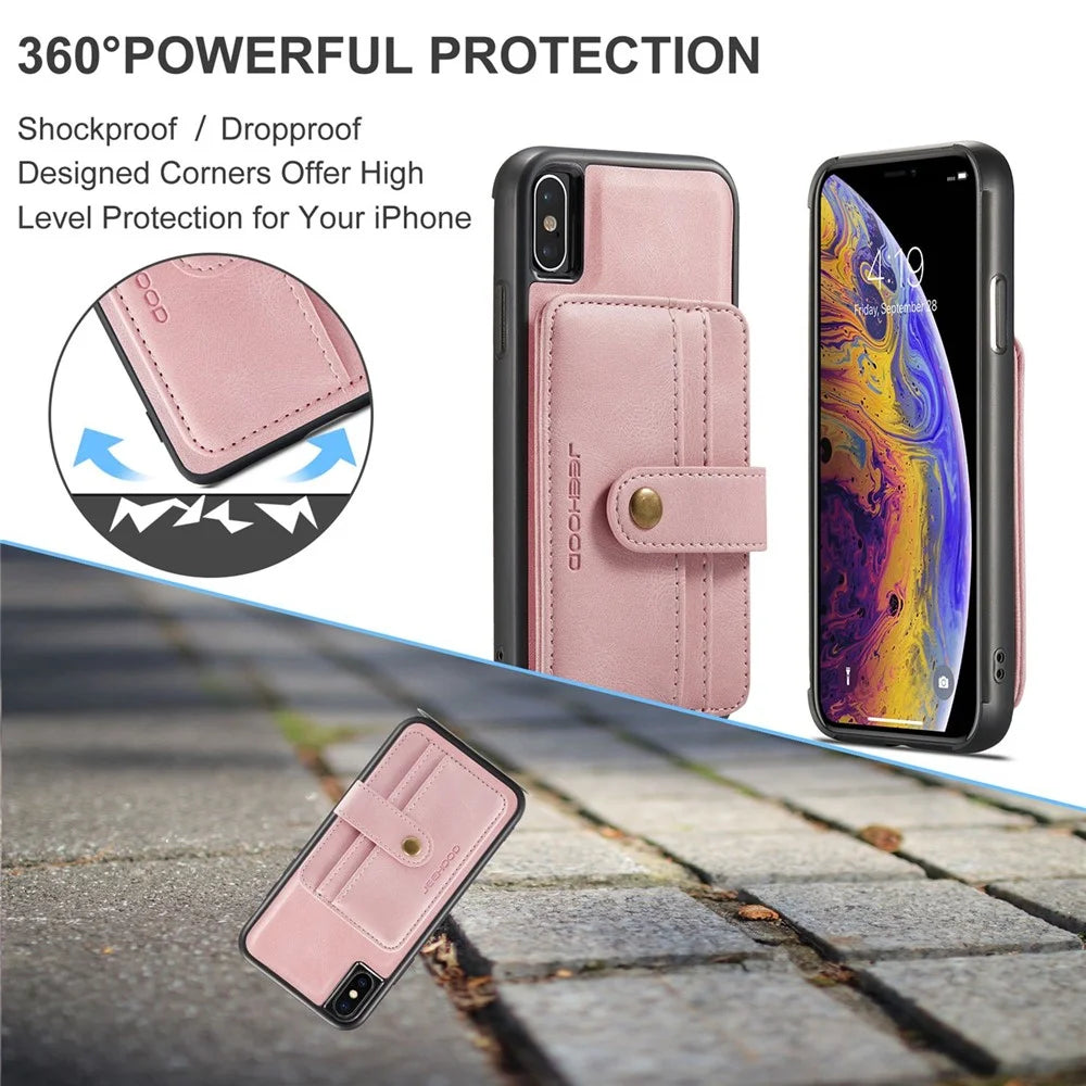 JEEHOOD Anti-Scratch Phone Case for iPhone XS Max 6.5 inch Shockproof Wallet Phone Cover Protector Support Wireless Charging/RFID Blocking - Pink - 5
