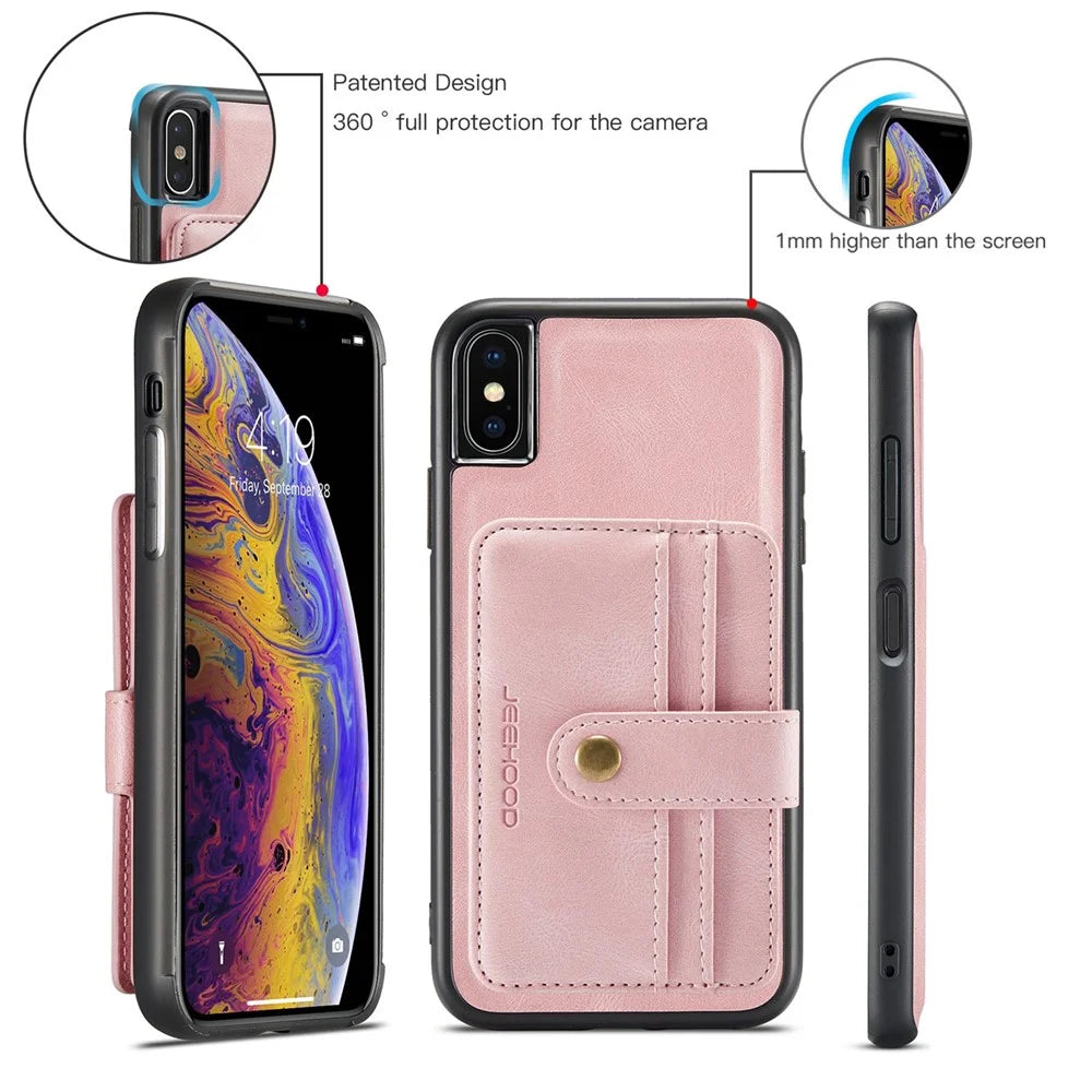 JEEHOOD Anti-Scratch Phone Case for iPhone XS Max 6.5 inch Shockproof Wallet Phone Cover Protector Support Wireless Charging/RFID Blocking - Pink - 6