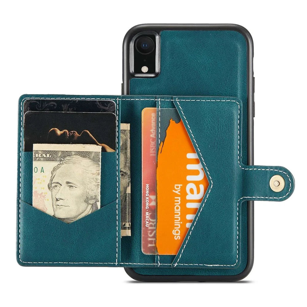 JEEHOOD Detachable Phone Case for iPhone XR 6.1 inch, Magnetic Absorption Leather Coated TPU Cover with Kickstand Wallet - Green - 2