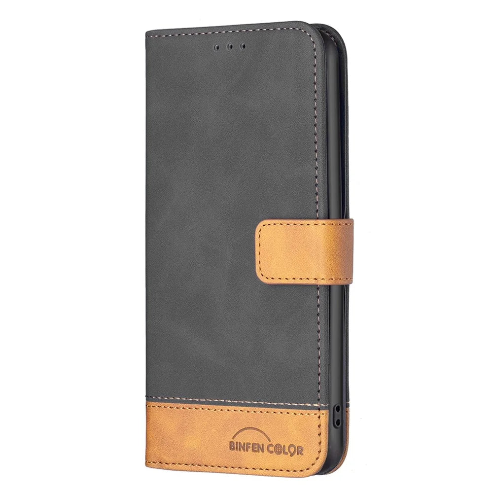 BINFEN COLOR for iPhone 7 4.7 inch / 8 4.7 inch / SE (2020) / (2022) Case Color Splicing Skin Touch Leather Phone Cover Wallet Stand - Black - 6