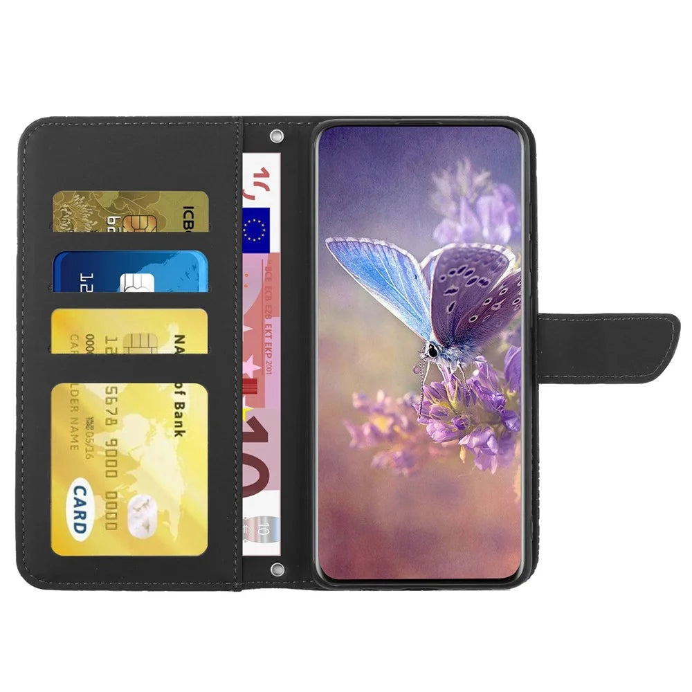 For iPhone 14 Pro Max 6.7 inch Imprinting Butterfly Flowers PU Leather Wallet Stand Phone Case Magnetic Closure Cover with Shoulder Strap - Black - 2