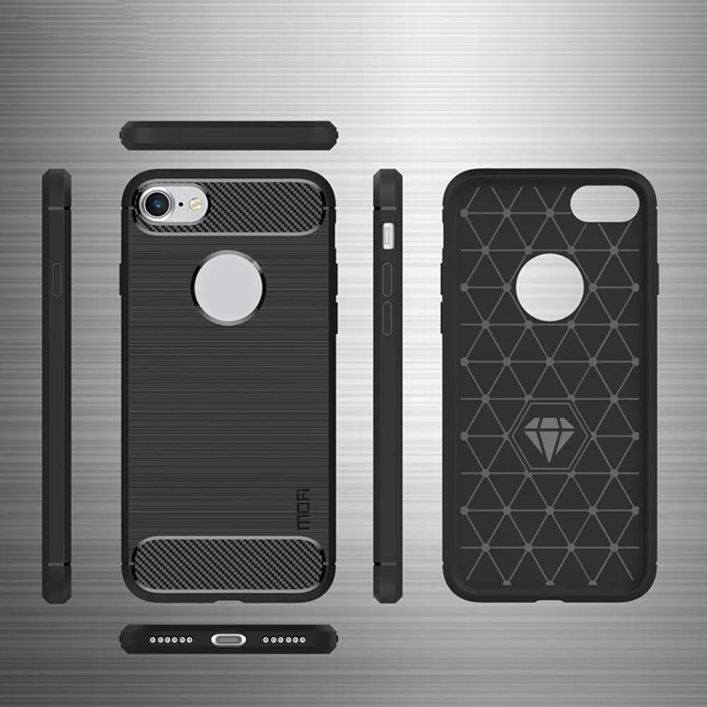 MOFI For iPhone SE (2022)/(2020)/7 4.7 inch/8 4.7 inch Carbon Fiber Brushed Surface Phone Case Anti-scratch Soft TPU Cover - Black - 7