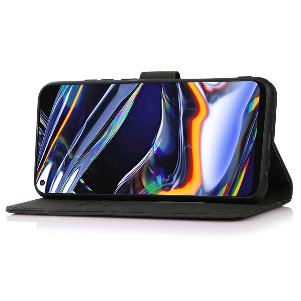 KHAZNEH For iPhone 14 6.1 inch Anti-drop Phone Cover Flip Stand Phone Wallet Case Textured PU Leather Magnetic Clasp Protective Cover Card Holder - Black - 3