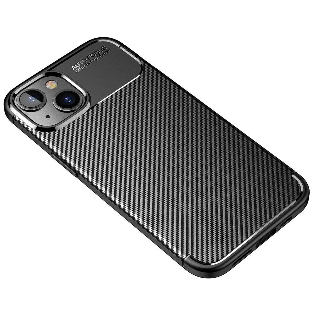 For iPhone 14 6.1 inch Carbon Fiber Texture Shockproof Cover Soft TPU Comfortable Grip Phone Case - Black - 2