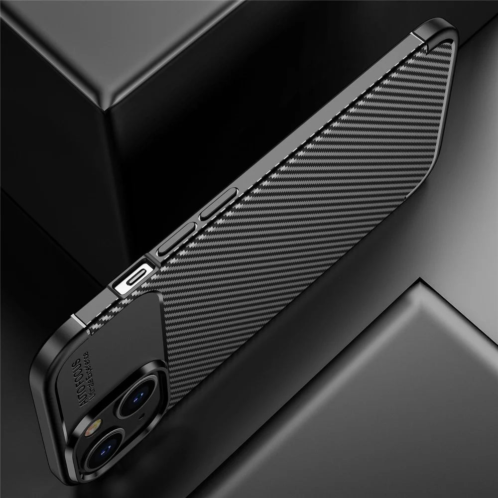 For iPhone 14 6.1 inch Carbon Fiber Texture Shockproof Cover Soft TPU Comfortable Grip Phone Case - Black - 7