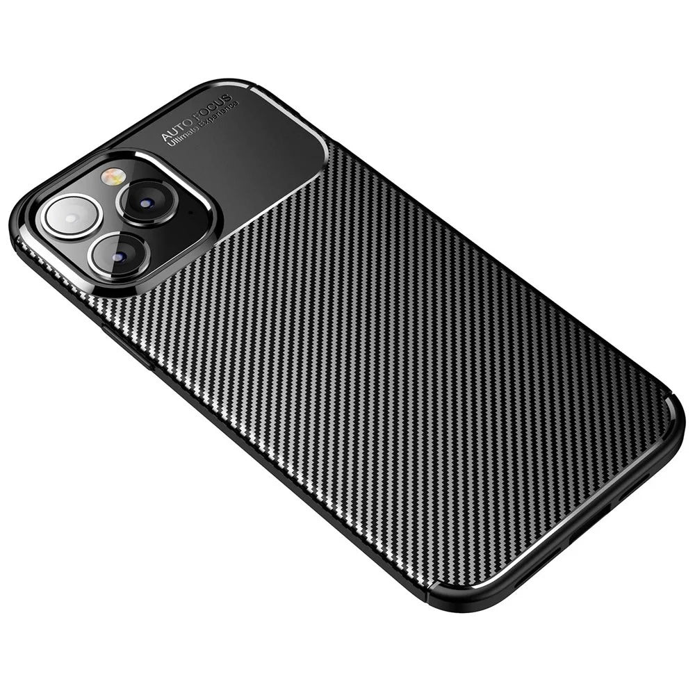 For iPhone 14 Pro 6.1 inch Carbon Fiber Texture Minimalist Phone Cover Soft TPU Drop Protection Case - Black - 2