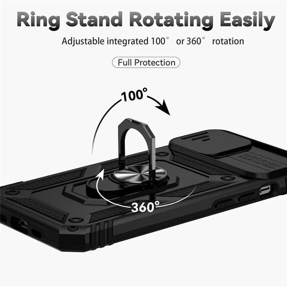 For iPhone 14 6.1 inch 360-degree Rotary Kickstand Case Hard PC + TPU All-inclusive Protection Phone Cover with Slide Camera Protection Cover - Black - 7