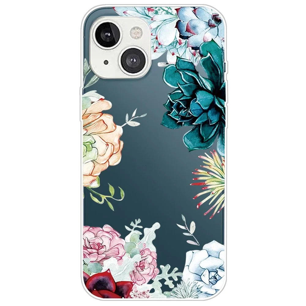 Flexible TPU Slim Phone Case for iPhone 14 Plus 6.7 inch, Pattern Printing IMD Anti-drop Phone Back Cover - Flower - 1