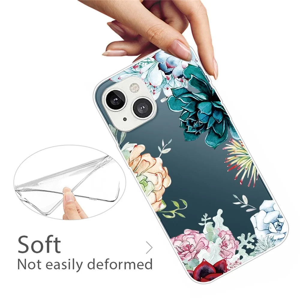 Flexible TPU Slim Phone Case for iPhone 14 Plus 6.7 inch, Pattern Printing IMD Anti-drop Phone Back Cover - Flower - 2