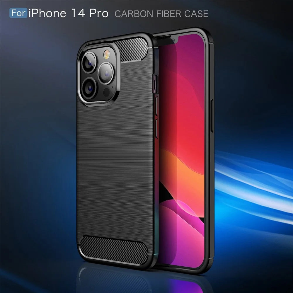 For iPhone 14 Pro 6.1 inch Brushed Carbon Fiber Texture Anti-Fingerprint Case Soft TPU Anti-Scratch Protective Cover- Black - 2