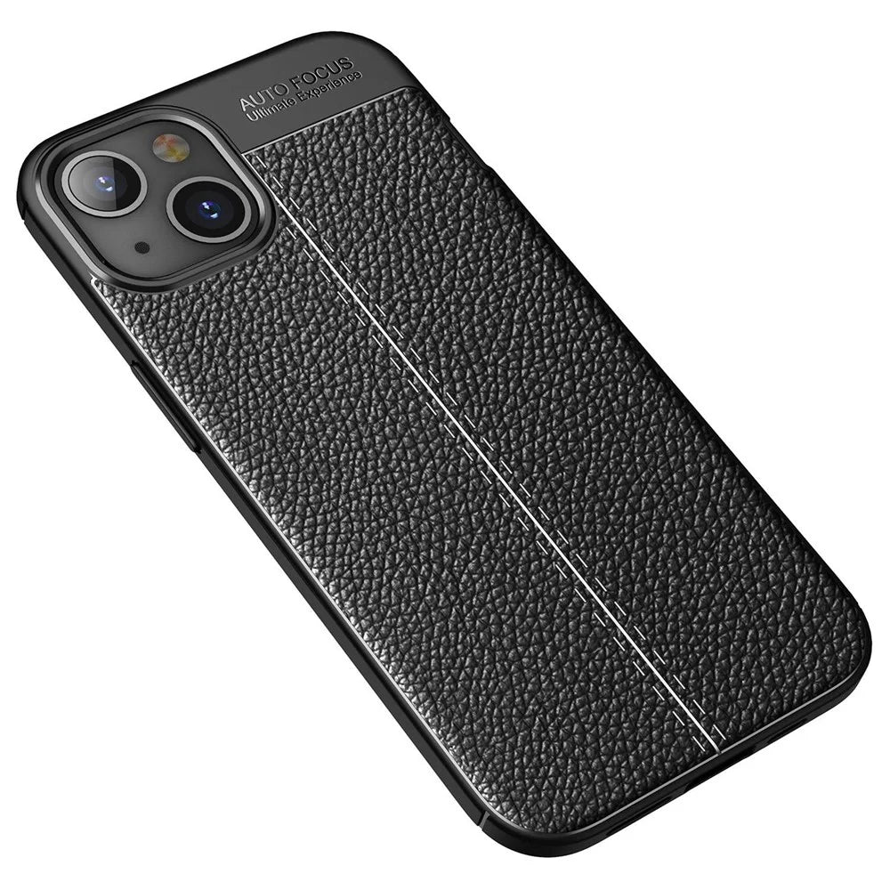 For iPhone 14 6.1 inch Litchi Texture Design Back Cover Soft TPU Anti-Scratch Shock Absorption Protective Case - Black - 2