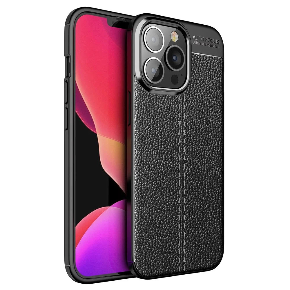 For iPhone 14 Pro 6.1 inch Litchi Texture Shockproof Cover Flexible TPU Shockproof Anti-Scratch Heat Dissipation Case - Black - 1