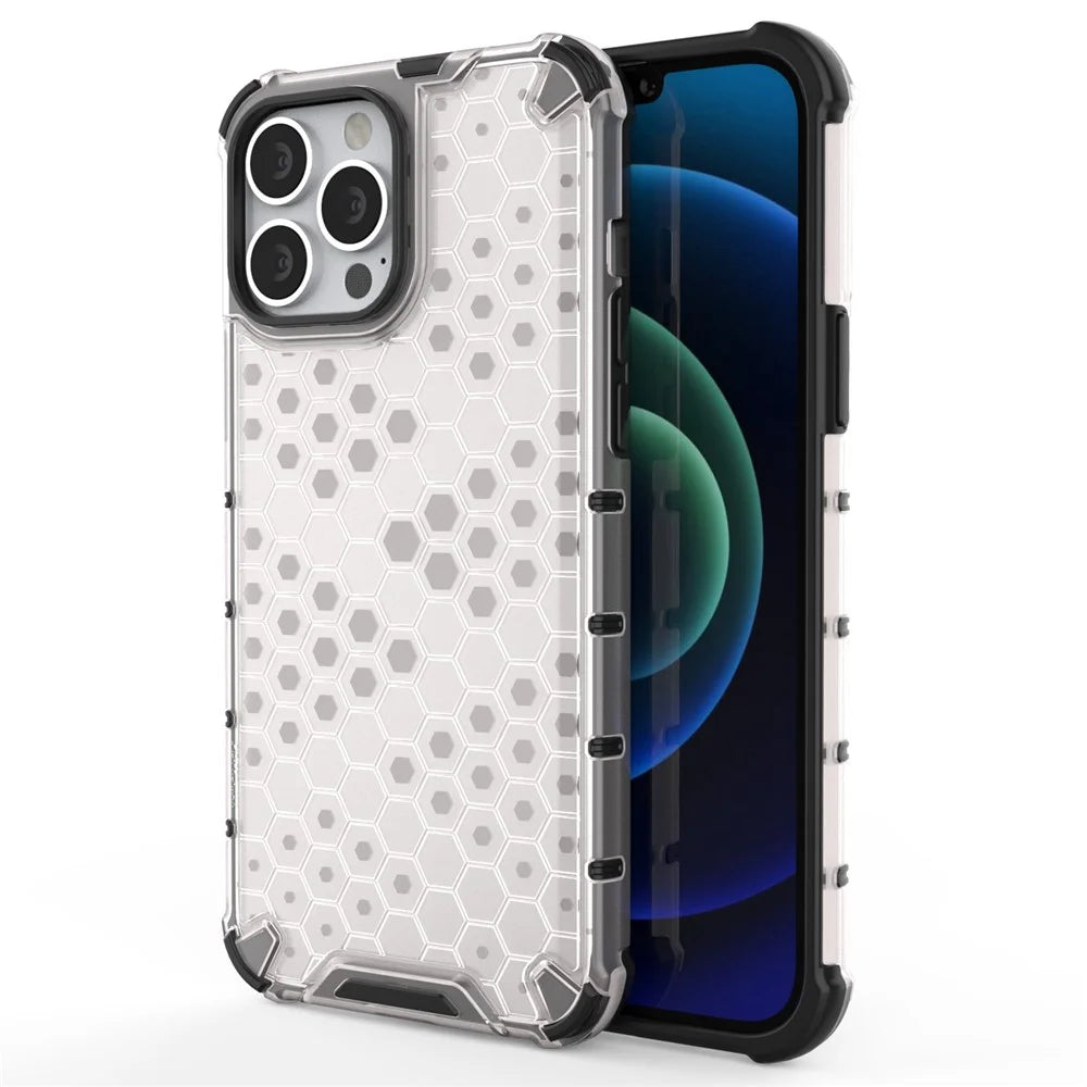 For iPhone 14 Pro 6.1 inch Honeycomb Textured Phone Case Enhanced Corners TPU + PC Drop-proof Cover - Grey - 1