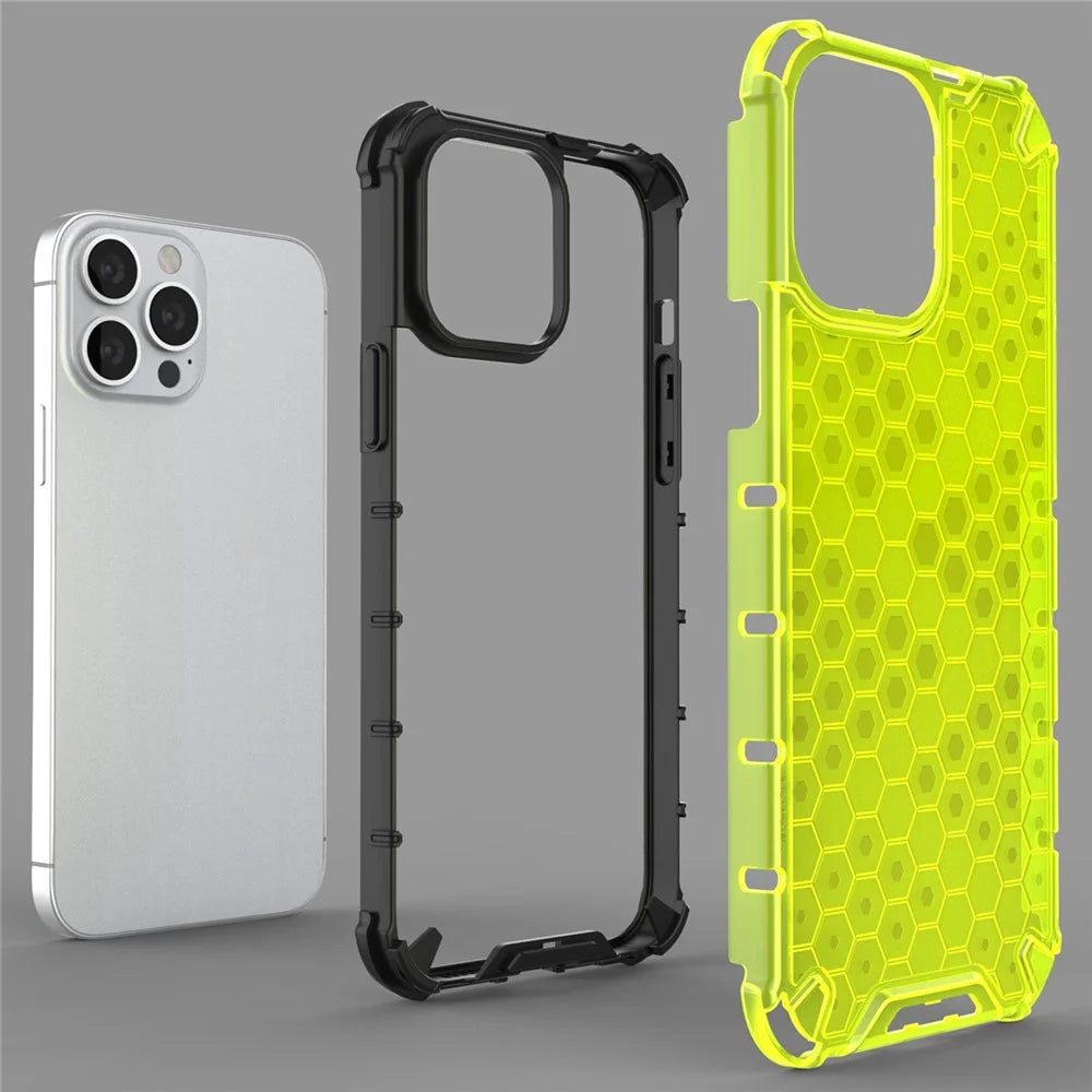 For iPhone 14 Pro 6.1 inch Honeycomb Textured Phone Case Enhanced Corners TPU + PC Drop-proof Cover - Grey - 2
