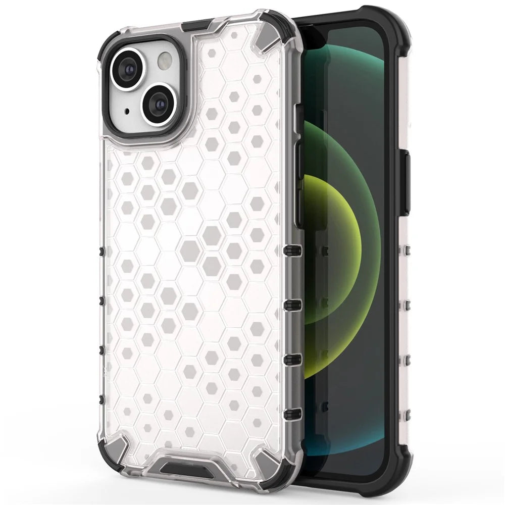 Honeycomb Textured Shockproof Phone Case for iPhone 14 Plus 6.7 inch, Soft TPU + Hard PC Back Cover - Grey - 1