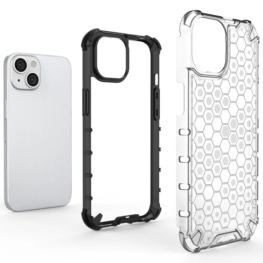 Phone Case for iPhone 14 6.1 inch, Honeycomb Textured TPU + PC Anti-fall Protection Cover - Grey - 2