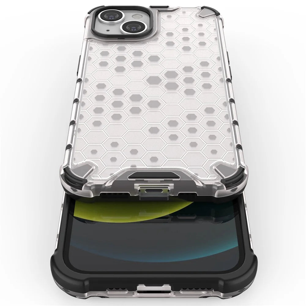 Phone Case for iPhone 14 6.1 inch, Honeycomb Textured TPU + PC Anti-fall Protection Cover - Grey - 3